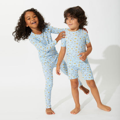 Milk & Cookies Blue Bamboo Kids Pajama Short Set