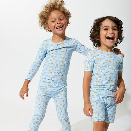 Milk & Cookies Blue Bamboo Kids Pajama Short Set