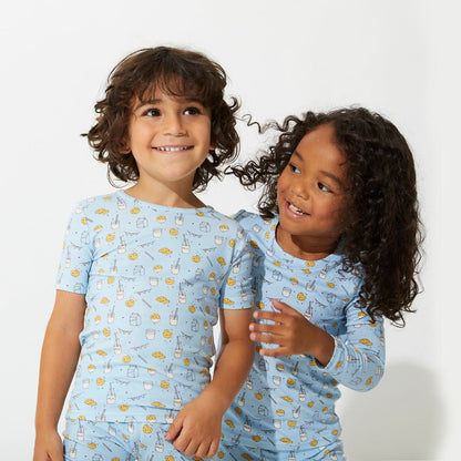 Milk & Cookies Blue Bamboo Kids Pajama Short Set