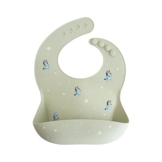 bluey x mushie silicone baby bib - sage