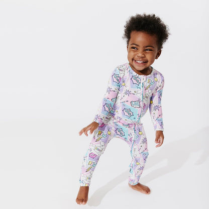 Comic Purple Bamboo Convertible Footie - Ivory Soul