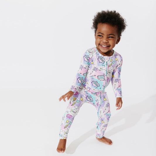 Comic Purple Bamboo Convertible Footie - Ivory Soul