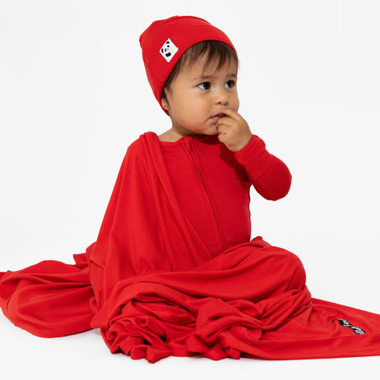 Winterberry Red Bamboo Swaddle & Beanie Set