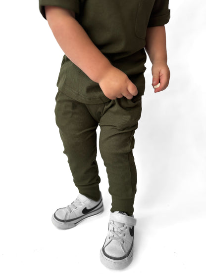 BAMBOO RIBBED JOGGERS - HUNTER