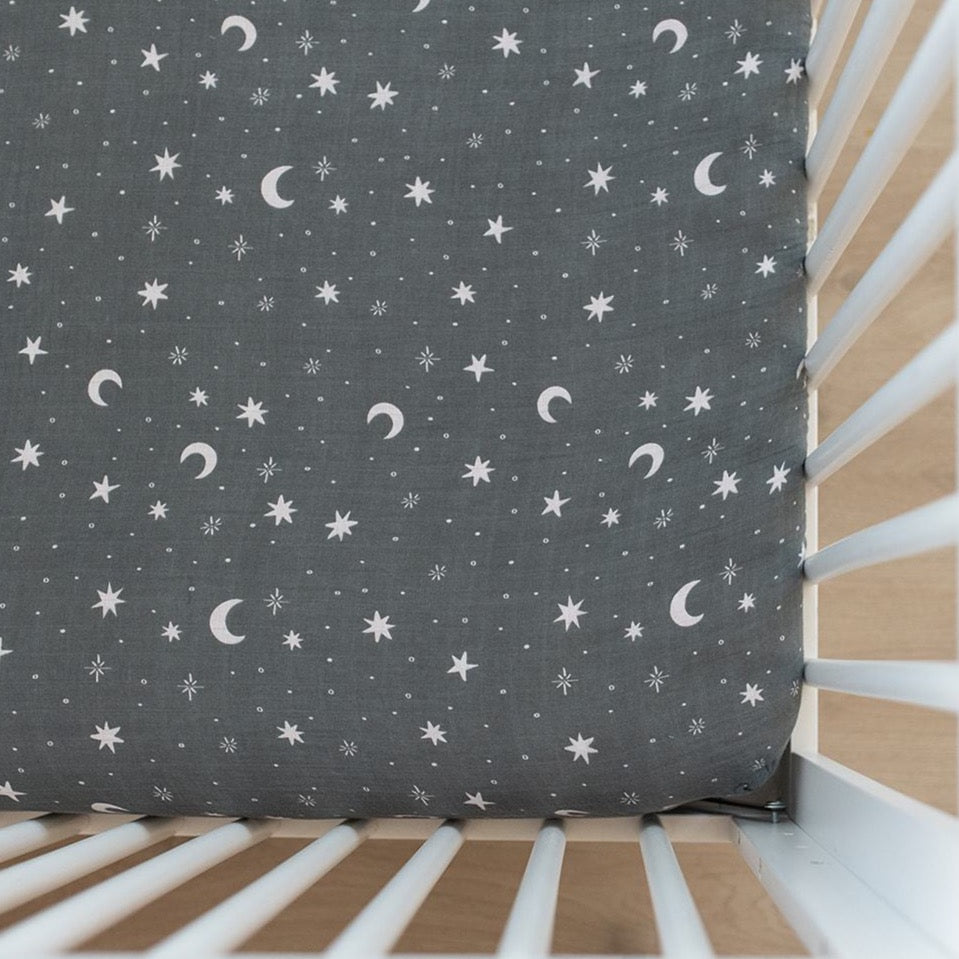 Night Sky Muslin Crib Sheet