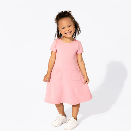 Dusty Rose Bamboo Terry Daywear Girls' Short Sleeve Dress