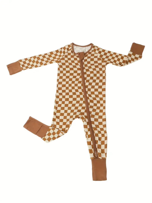 camel + cream checkered bamboo pajamas