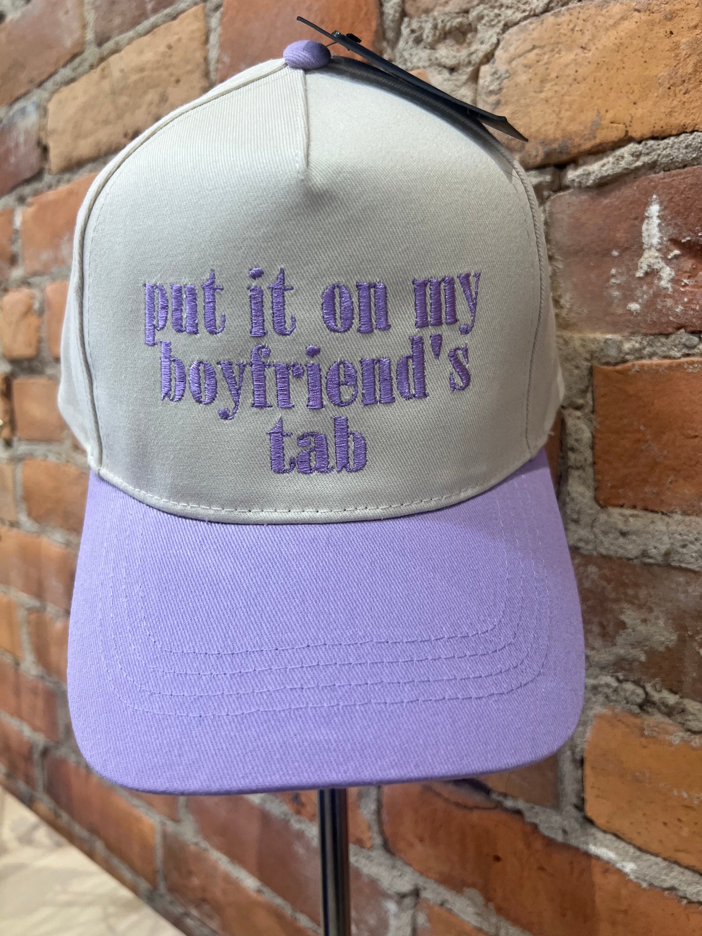 put it on my boyfriend's tab hats