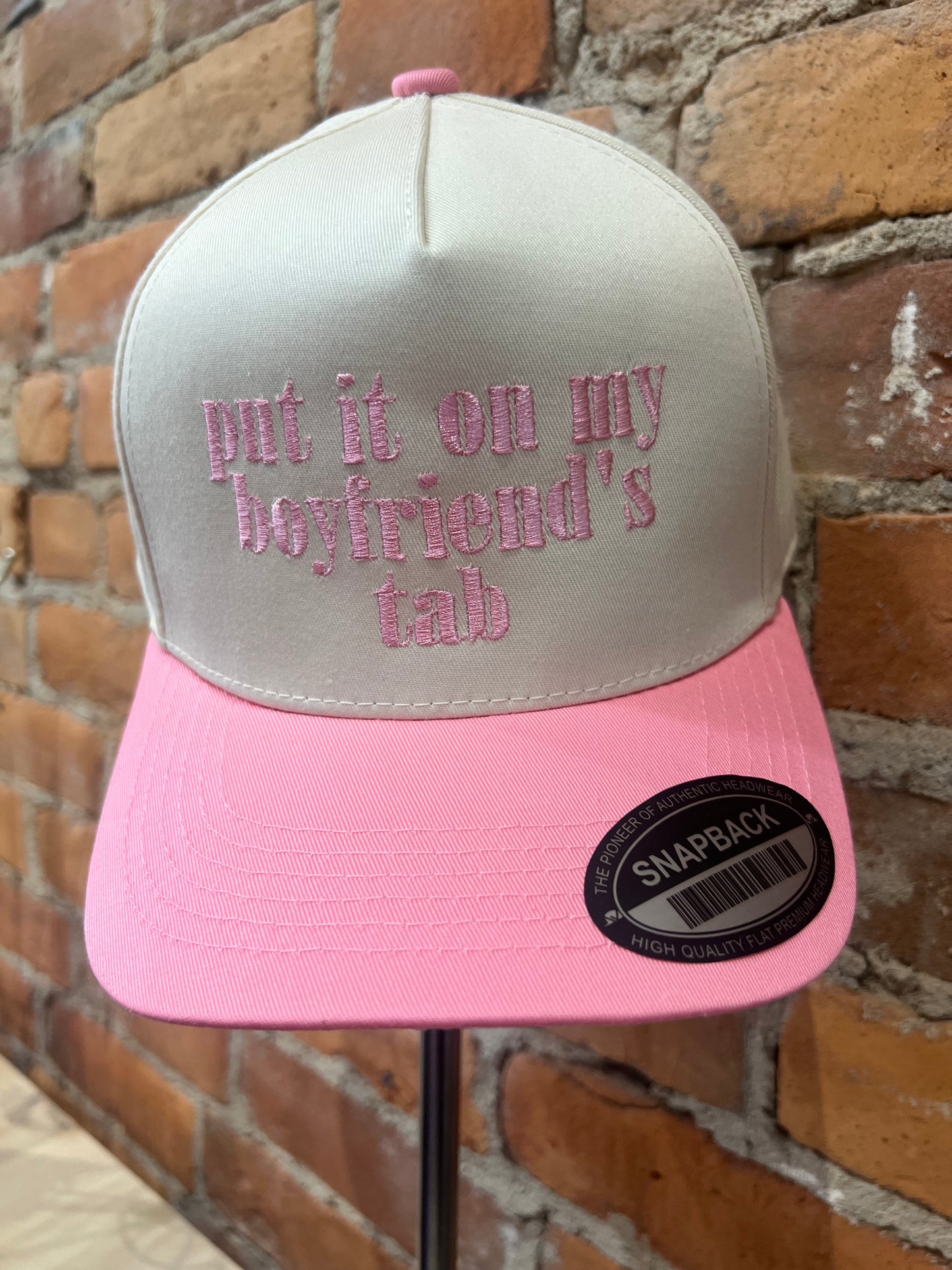 put it on my boyfriend's tab hats