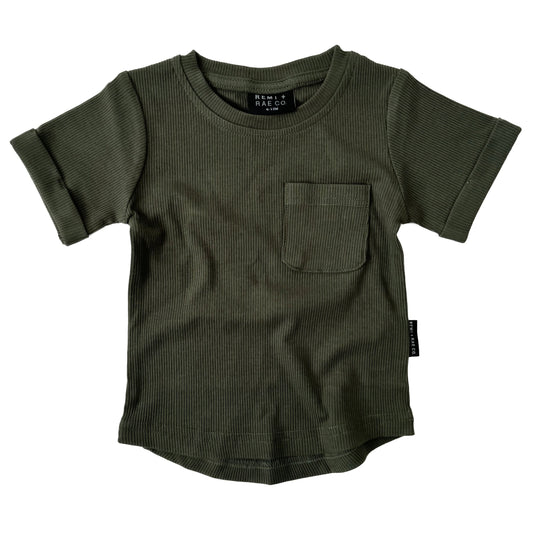 BAMBOO RIBBED POCKET TEE - HUNTER