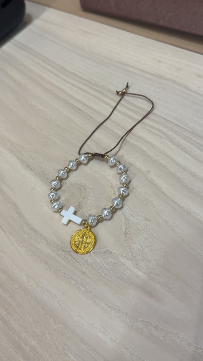 mother of pearl cross bracelet