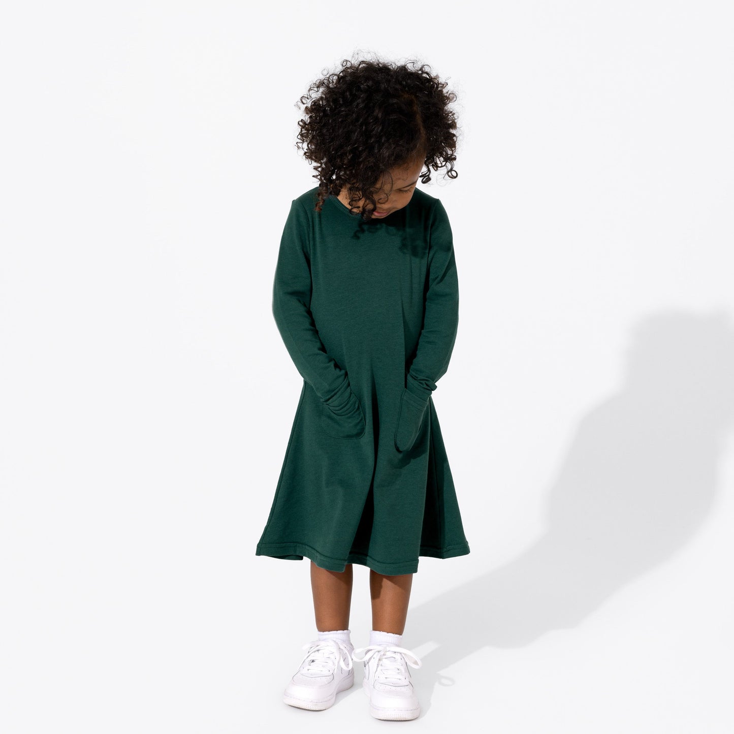 Forest Green Bamboo Terry Daywear Girls' Long Sleeve Dress