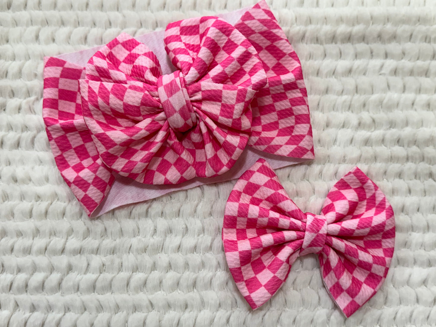 two-tone pink checkered bow