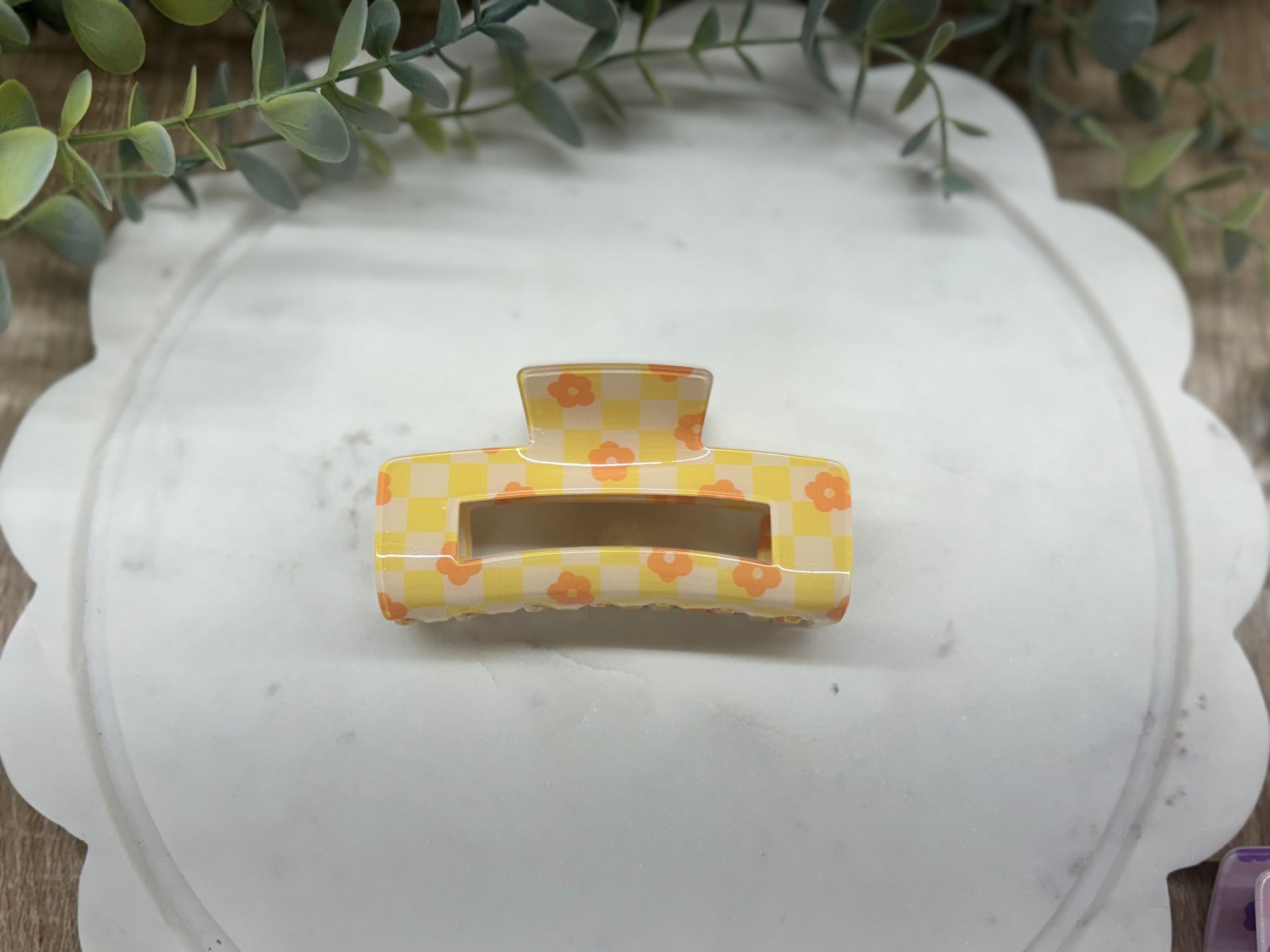 checkered flower claw clip - Ivory Soul