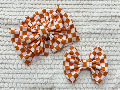 orange checkered bow