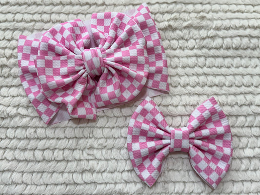 pink checkered bow