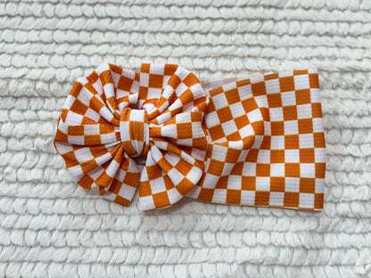 orange checkered bow