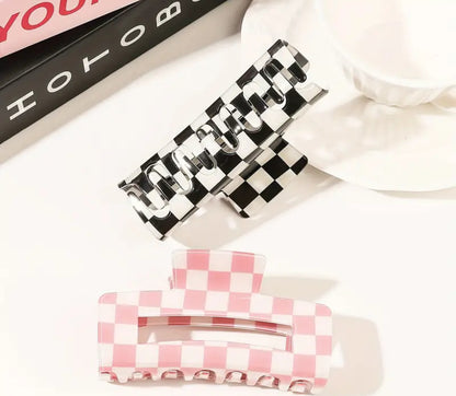 checkered claw hair clips