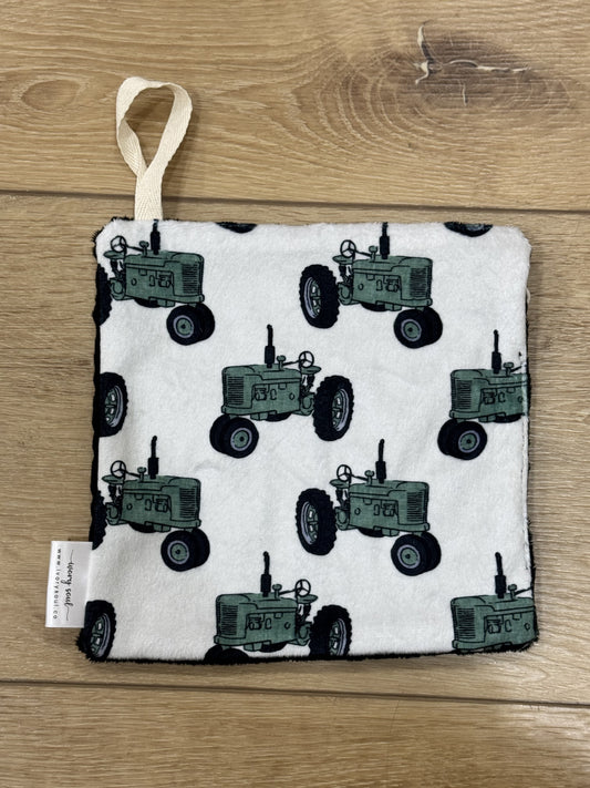 green tractor pacifier blanket