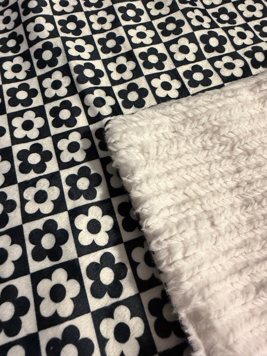 black + white daisy check pacifier blanket