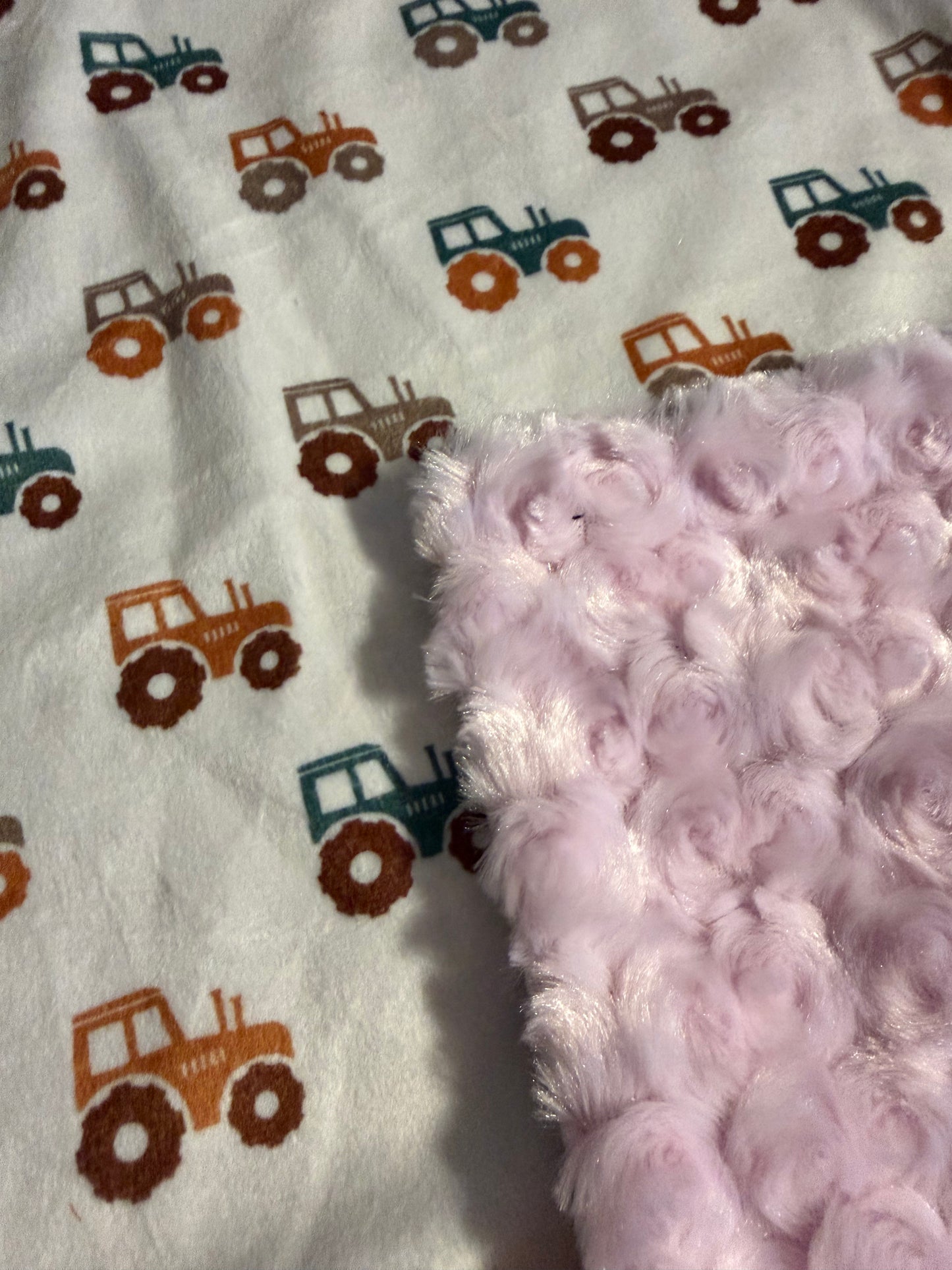 neutral tractor lovey blanket