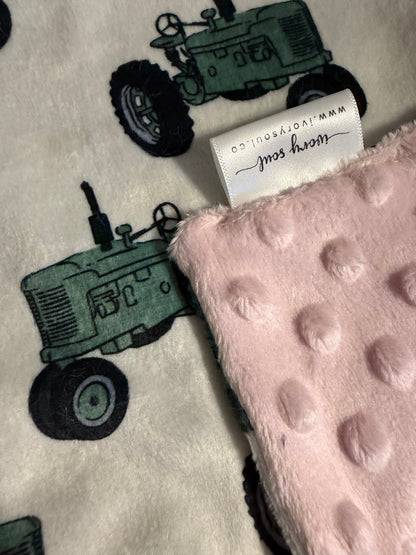 green tractor pacifier blanket