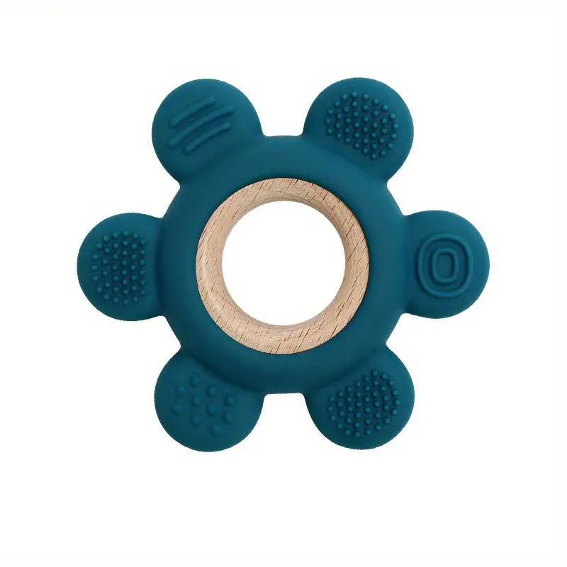 silicone + wood flower teether