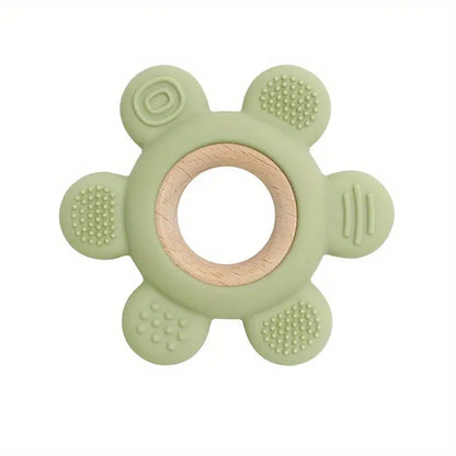 silicone + wood flower teether