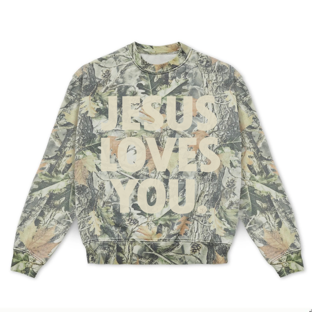 jesus loves you camo crewneck