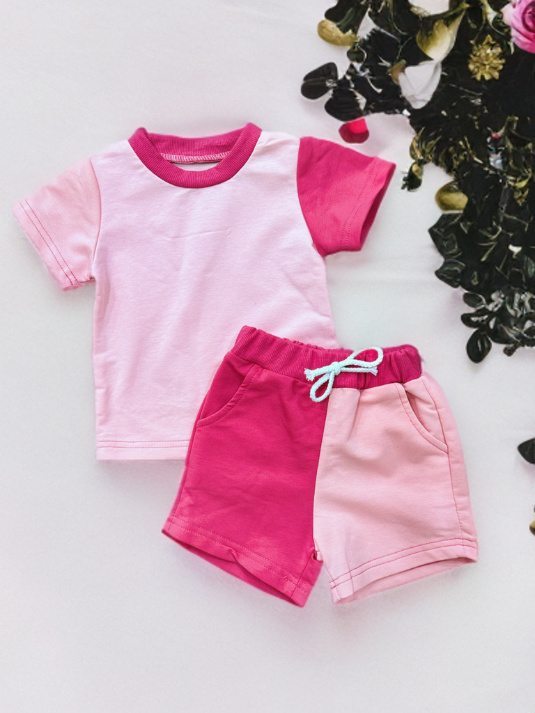 block color shirt + short set • light + dark pink