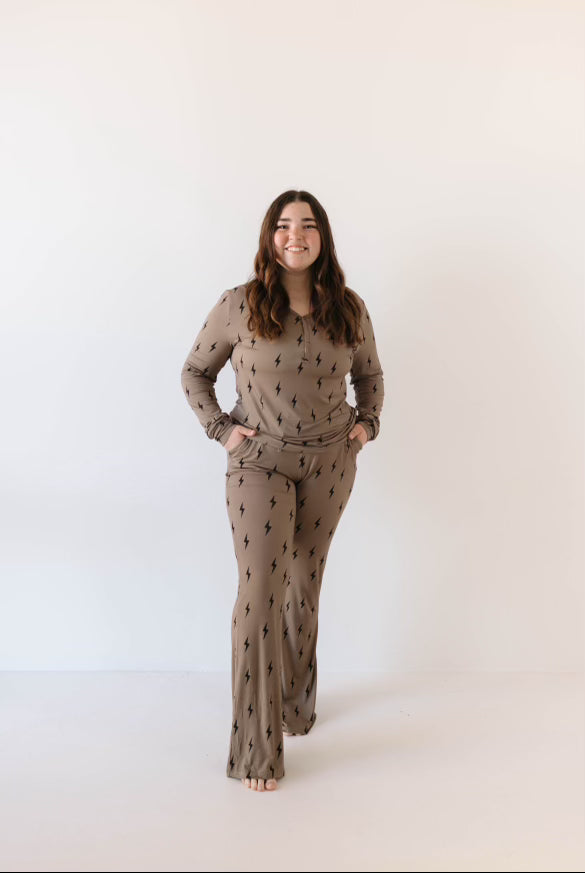 Women's Bamboo Pajamas | Brown & Black Lightning Bolt