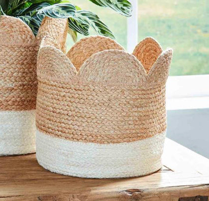 natural & white scalloped basket set