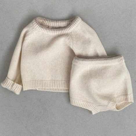 two-piece knit sweater and short set