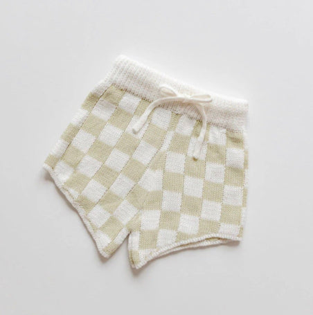 knit checkered t-shirt and shorts