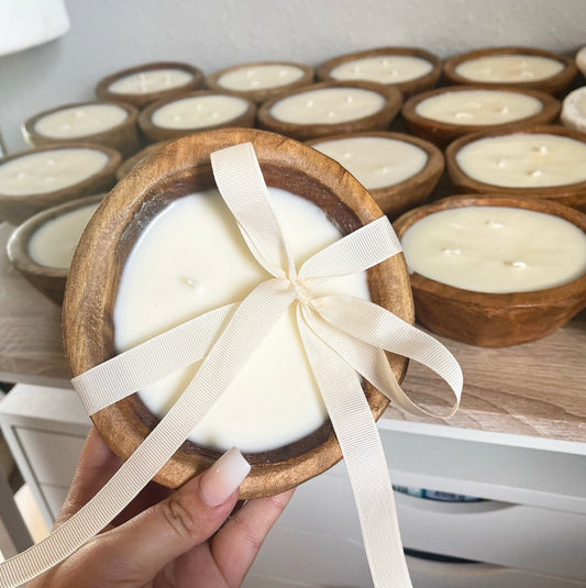 small circle wood dough bowl candles