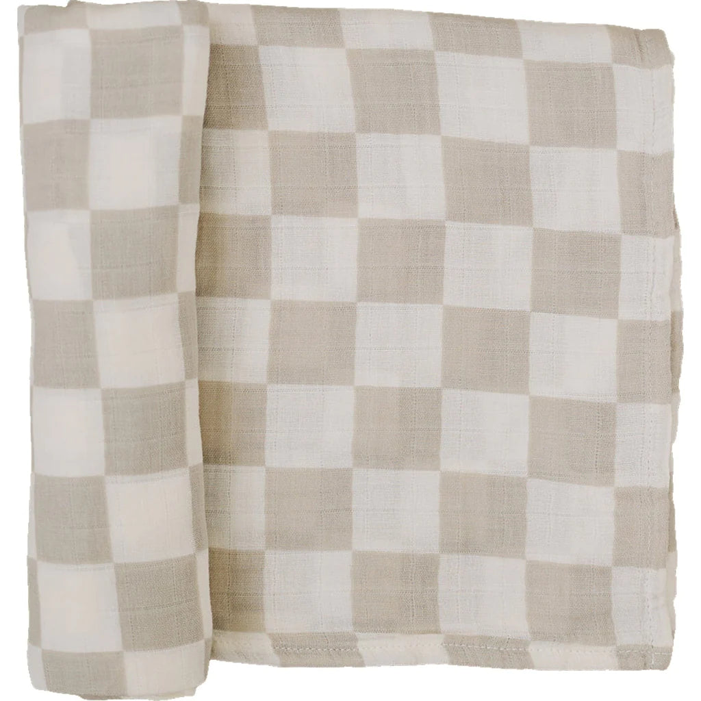 taupe checkered muslin swaddle blanket - Ivory Soul