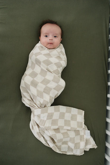 taupe checkered muslin swaddle blanket - Ivory Soul