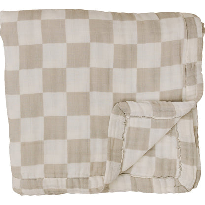 taupe checkered muslin quilt