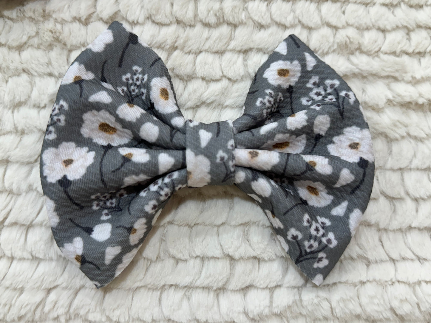 blue + white floral bow