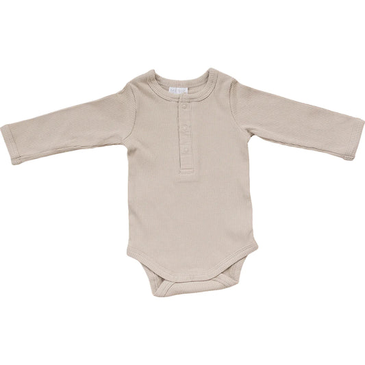 oatmeal organic snap long sleeve ribbed bodysuit