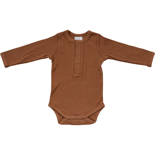 rust organic snap long sleeve ribbed bodysuit