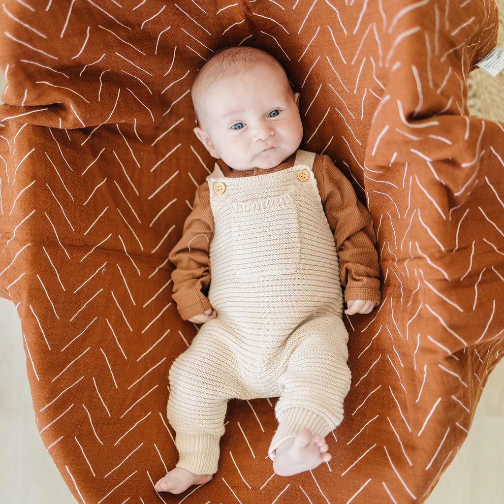 rust organic snap long sleeve ribbed bodysuit