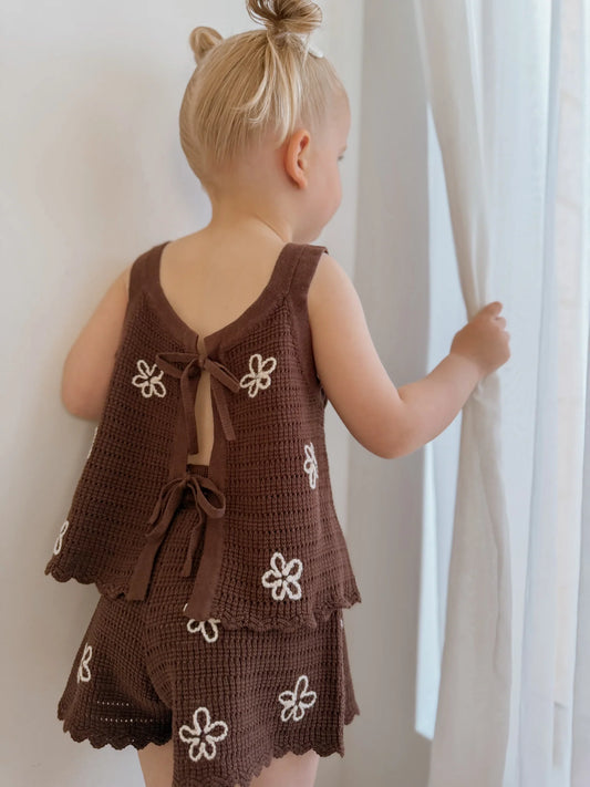 daisy knit tie set - espresso