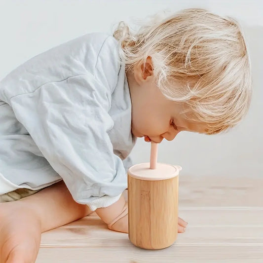 silicone bamboo cup with straw