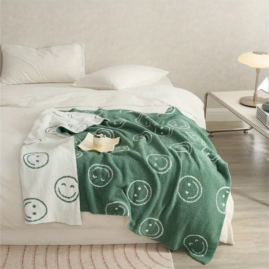 cozy happy face blanket • dark green 27”x39”