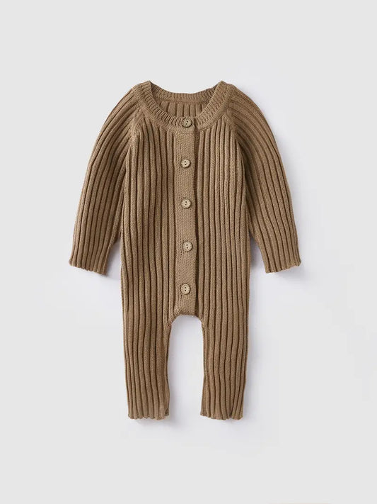 knit long sleeve button jumper • dark beige