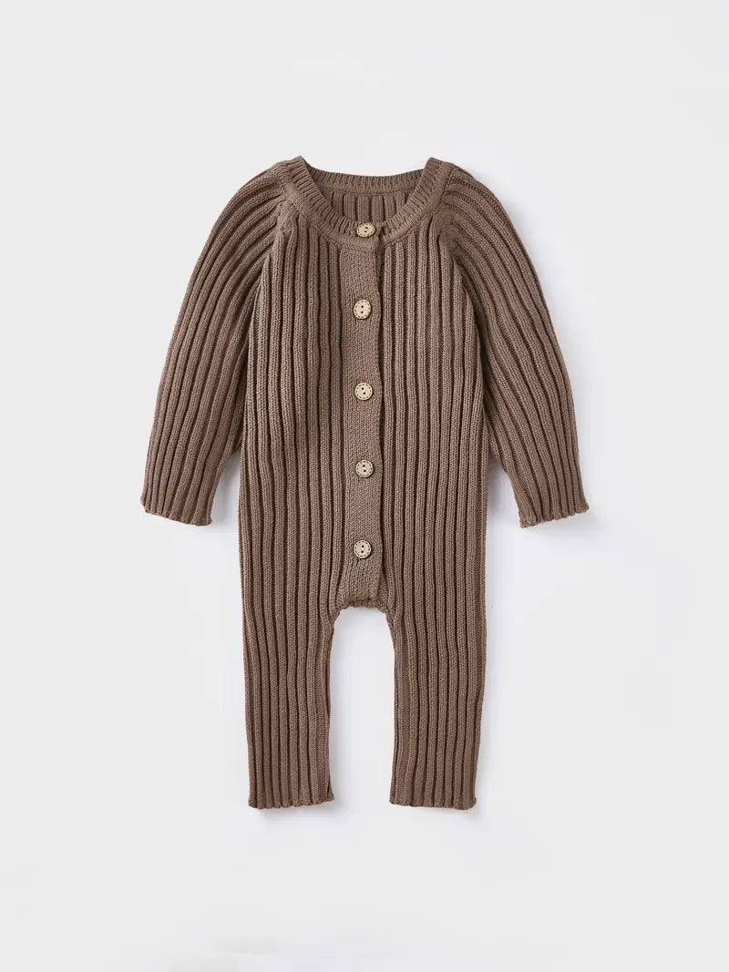 knit long sleeve button jumper • brown