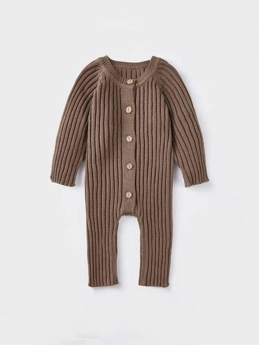 knit long sleeve button jumper • brown