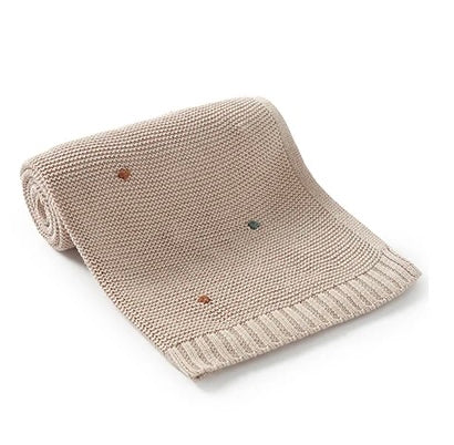 knit colored pom baby blanket • light camel