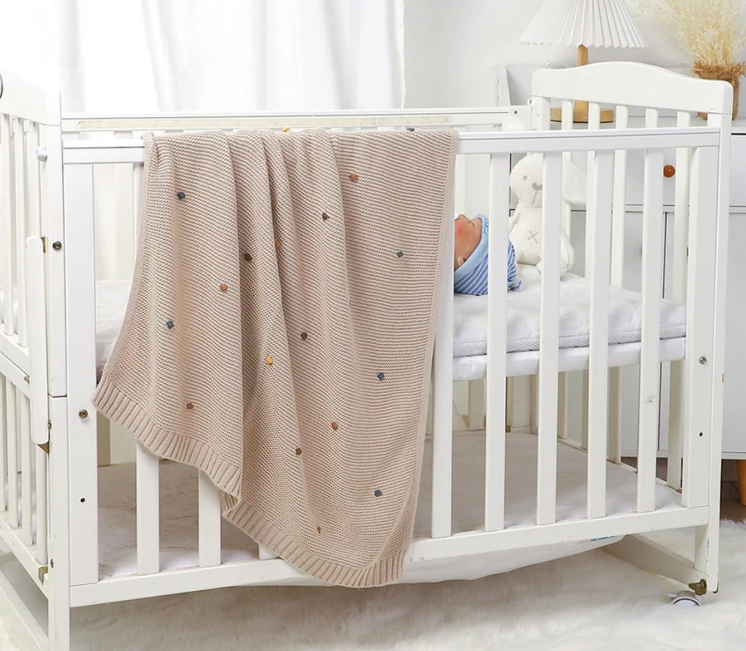 knit colored pom baby blanket • light camel